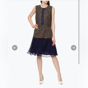 Marchesa Voyage Dress Size 4 Green Lace Blue Pleat Midi